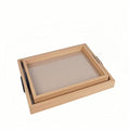 Leather Surface Wood Service Tray with Metal Handle, Decorative Tray，Modern Boho Design ，2-piece Food and Beverage Tray, Coffee Table, Breakfast, Dinner and bar, Kitchen, Party - color: Leather Surface/Large+small