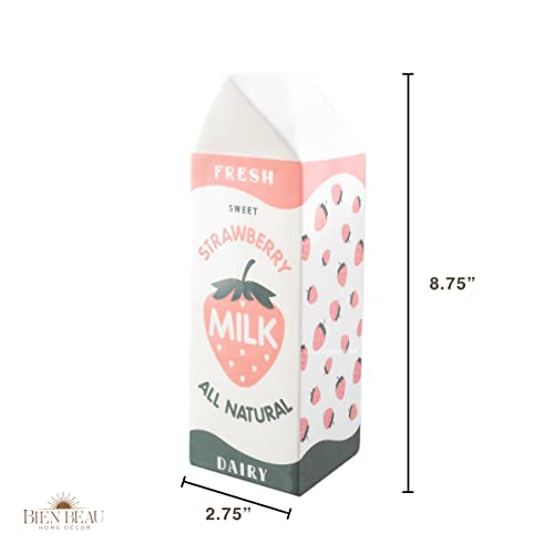 Retro Strawberry Milk Carton vase –Vintage Inspired Kawaii Ceramic -Pink Strawberry Flower vase -Cute Accent Decor for Your Home Kitchen Office
