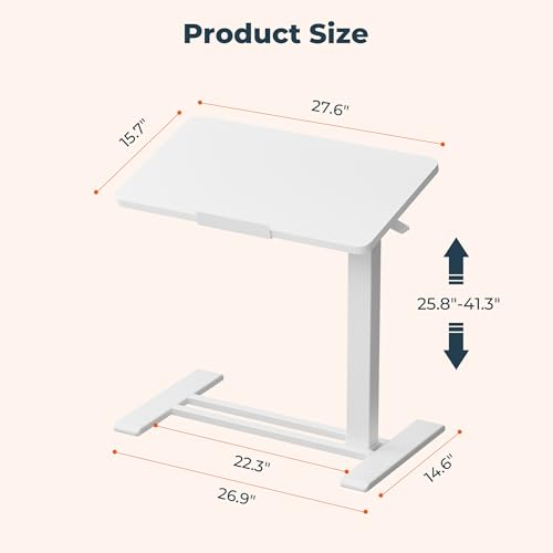 Medical Adjustable Overbed Bedside Table with Casters 90° Tilting Desktop Pneumatic Mobile Rolling Laptop Computer Standing Desk Cart with Tray, Hospital Table(27.6" W x 15.7" D, White) - color: White, size: 2816