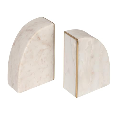 Bloomingville 2-Piece Marble Bookends with Brass Inlay, Gold Finish, White