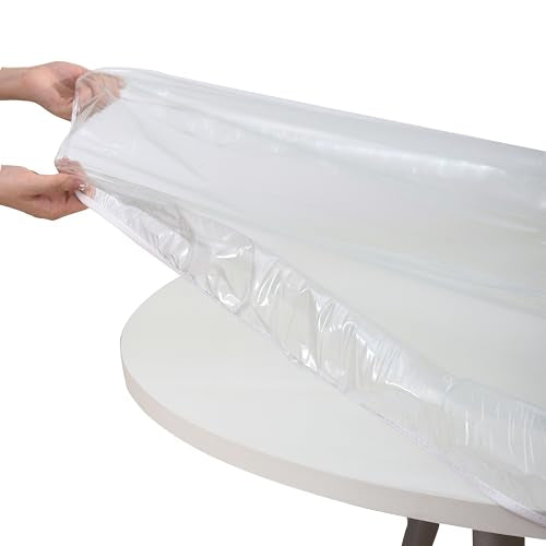 Walrus Clear Round Vinyl Fitted Tablecloth Waterproof Oilcloth Heavy Duty Elasticized Table Cover Elastic Edge Design Plastic Tablecloth Protector for Round Table - size: Best for 45"-56" Round