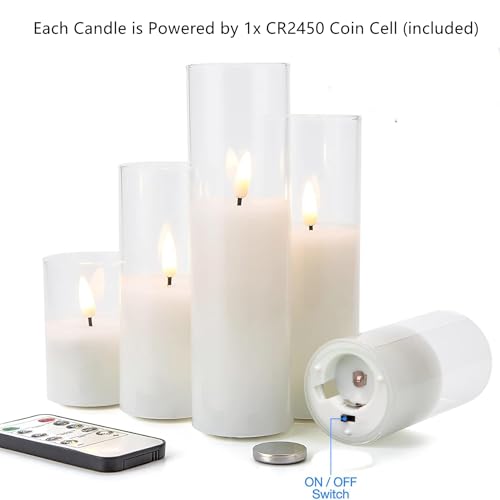 Eywamage Clear Glass Flameless Candles with Remote Batteries, Slim Tall LED Pillar Candles Battery Powered, Set of 5 - color: Clear