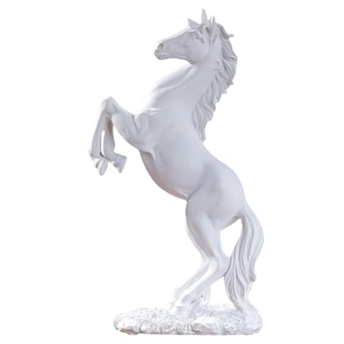 Feng Shui White Horse Statue for Home Decor - 12.2" Matte White Resin Rearing Stallion Sculpture - Modern Minimalist Figurine for Bookshelf, Living Room & Wedding Gifts (Symbol of Nobility) - color: White