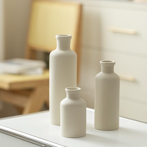 Modern Ceramic Vase Set of 3, Beige Colors, Decorative Bottles for Home, Farmhouse Rustic Decor, Housewarming Gifts, Wedding Gifts, Bridal Shower Gifts, Birthday Gifts for Women (Beige) - color: Beige