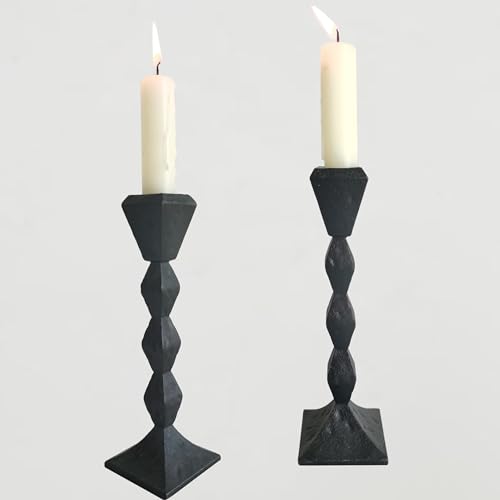 Antique Iron Taper Candle Holders - Set of 2 Decorative Candlesticks, Black Finish Candle Stand for Weddings, Dining, and Parties (Black, Square) - color: Black