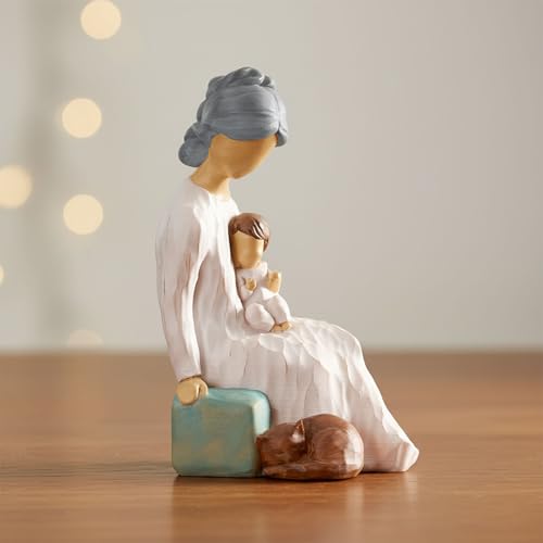 NAN ZAI NAN FANG Grandma Birthday Gifts Thoughtful Valentine Christmas for Grandma 5.9" Resin Sculpture Hand-Painted Grandmother Gifts from Grandkids Statues for Home Decor - style: Grandma and Child