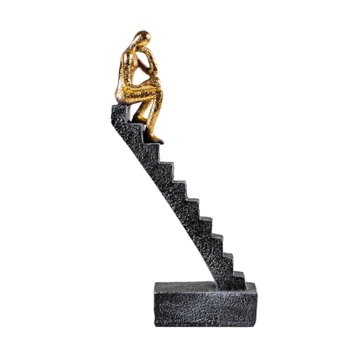 Thinker Statue Decor - Gold Home Office Desk -Bookshelf Decor, Abstract Resin Sculpture for Living Room -Bedroom Aesthetic Decor, 9.45" - color: ‌"single Gold"‌