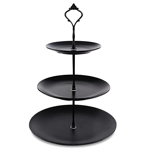 Lucky Will Black Tiered Dessert Serving Tray for Kid's Party Supplies Favors 3 Tier Cupcake Cake Stand for Birthday Tea Afternoon Halloween Christmas Candy Bar - color: Black