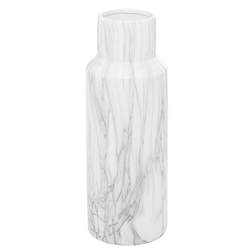 Deco 79 Ceramic Decorative Vase Faux Marble Centerpiece Vase, Flower Vase for Home Decoration 6" x 6" x 15", White - color: White, size: 6" x 6" x 15"