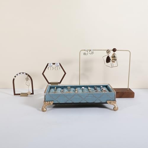 GemeShou velvet slots Ring holder for jewelry organizer, Earring ring display stand for selling, felt ring jewelry holder tray showcase【Velvet slots Ring Holder-Light blue】 - color: Light blue
