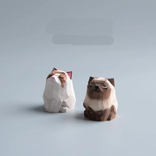 Wooden Cat Figurines Sculpture Statue Lovely Small Carved Orange Cat Statue Handmade Wood Kitten Art Carving Work for Home Office Decoration (Little Xian Luo Cat) - color: Little Xian Luo Cat
