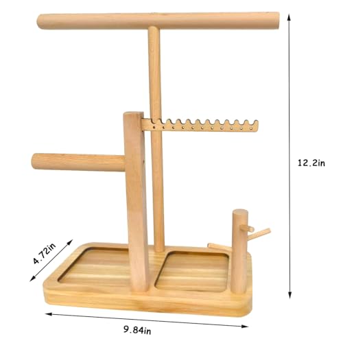 Solid Wood Jewelry Tower Organizer - 3-Tier Tree Holder Stand with 11 Earring Holes, 2 T-bar for bracelets Necklace or watches, Ring Tree & Display Tray (White) - color: White