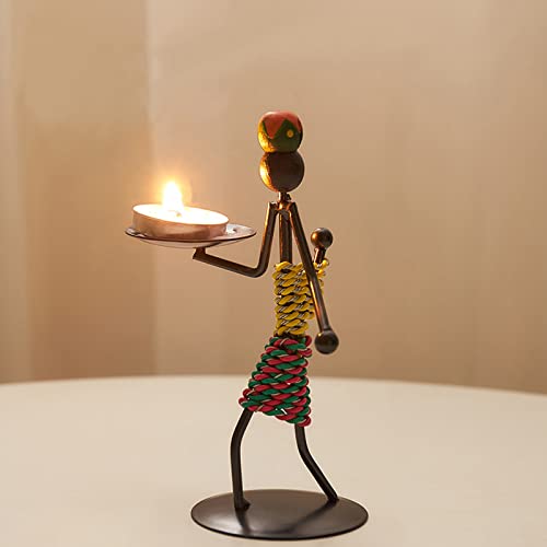 Candle Holders Sets of 3, Creative African Tribal Lady Candle Holder Centerpieces African Women Iron Candlestick Holder for Home/Bar Dinning Table Decor, Personalizable Style Shelf Décor - color: Candle Holder Set of 3