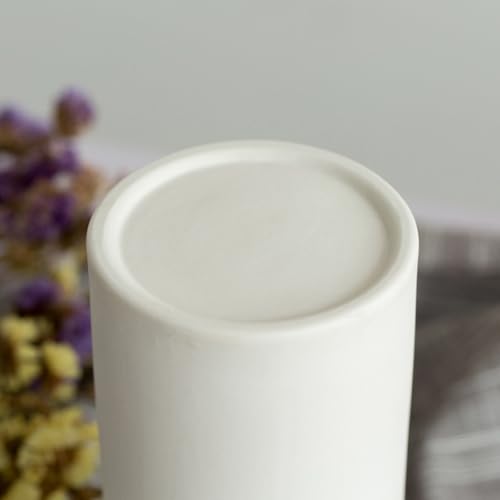 H&Zebrabro Modern Matte Ceramic Vase with Natural Clay Texture, Minimalist White Flower Vase for Home Decor, Table Centerpieces, Living Room and Bedroom Decoration (Small)