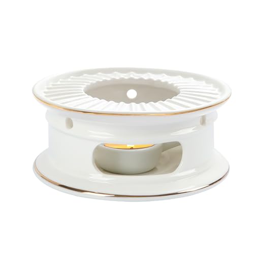 KAYCROWN Teapot Warmer, Ceramic Tea Warmer with Tealight Holder, Teapot Heater for Heating Coffee, Milk, Tea Light Heater, Candle Warmer (White)