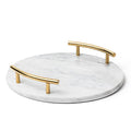 White Marble Tray with Gold Handles - Elegant Solid Marble - Chic Modern Elegant Round Vanity Tray for Bathroom - size: Round 12"