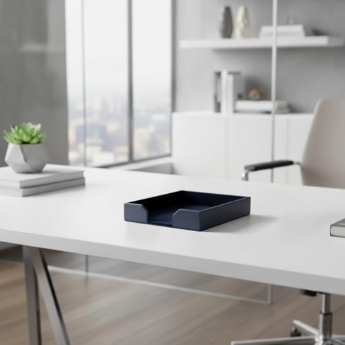 Dacasso Navy Blue Bonded Leather Luxury Letter Tray Holder & Paper Organizer for Desk - Executive Desk Decor & Office Organization Essential - color: Navy Blue, size: 13.5" x 10.5" x 2"
