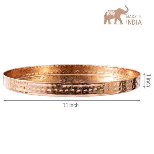 MyGift 11 Inch Deluxe Hammered Copper Kithchen Accessories Tray - Aluminum Plated Copper Platter and Vanity Tray - Handcrafted in India - color: Copper (11 Inch)