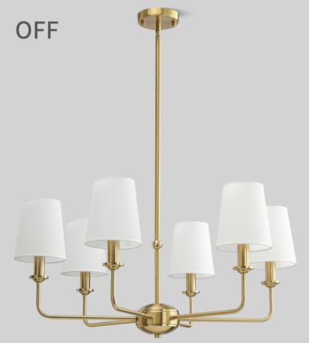 6-Light Brushed Gold Pendant Chandelier with Fabric Shades, E12 Base - Farmhouse & Industrial Style for Kitchen, Living Room, Dining Room, or Bedroom Lighting - color: 6 Light+Brushed Gold