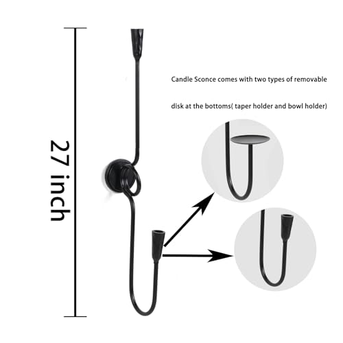 GAKA Large(27 inch) Wall Sconce Candle Holder Set of 2,2 Arm Iron Wall Mount Candle Holder Decorative,Black