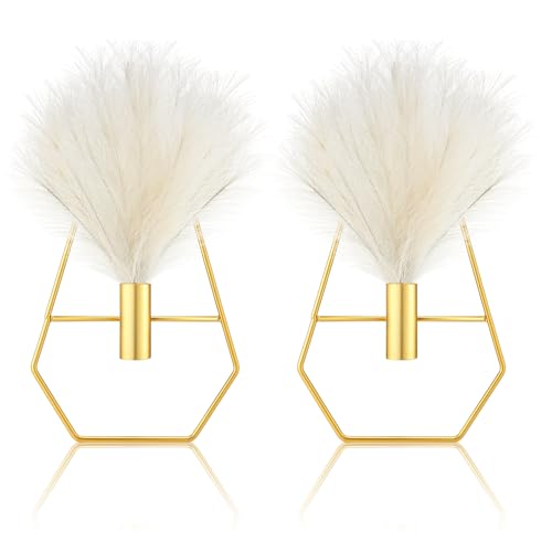 Peryiter 2 Pcs Boho Wall Decor Metal Gold Wall Art Hanging Planters with Artificial Pampas Modern Home Decor Display Art for Living Room Bedroom Bathroom(Vase) - style: Vase