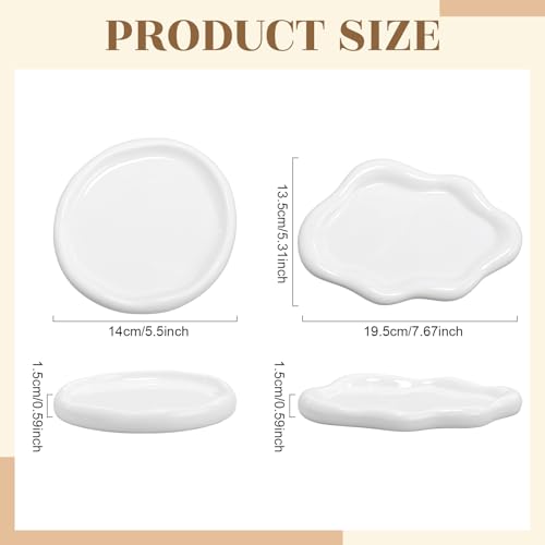 Patelai Ceramic Jewelry Tray Set of 2, Trinket Dish Decorative Cloud Vanity Key Tray for Ring Holder Cute Jewelry Plate Bowl Birthday Gifts for Mom Women Aesthetic Room Decor, White