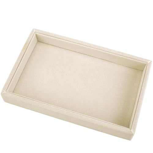 Mornajina 9" x 5.7" Velvet Jewelry Tray Jewelry Display Tray, Stackable Empty Plate Trays for Earrings Necklaces Bracelet Rings Display Showcase - Light Khaki - color: Light Khaki, size: Flat Tray 9"x5.7"