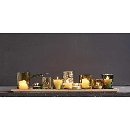 Creative Co-Op Wood Tray with 9 Green Glass Votive Holders - color: Greens