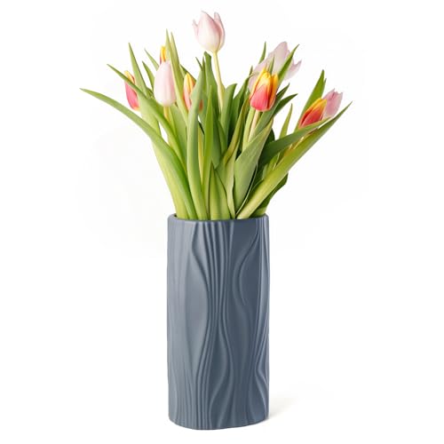 Navy Blue Vase - Blue Ceramic Vase - Cute Flower Vase for Bouquet - Modern Vases for Home Decor - Navy Blue Centerpieces - Jarrones Decorativos para Sala - color: Blue