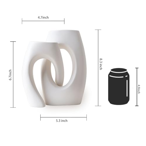 Ceramic Vase Set of 2 by DecoVlog, White Hollow Living Room Decor Vase, Minimalist Decorative Modern Boho Vase for Table Centerpiece Wedding Dining Living Room Office House Decoration - color: White