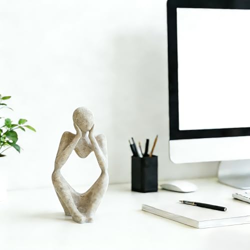 Abstract Thinker Sculpture Bookends - Modern Bookshelf Decor for Home Office, Aesthetic Resin Statue Bookend Holder for Desk, Coffee Table - Reading Art Decor Gift for Book Lovers-F - color: Sandstone Color, size: Middle