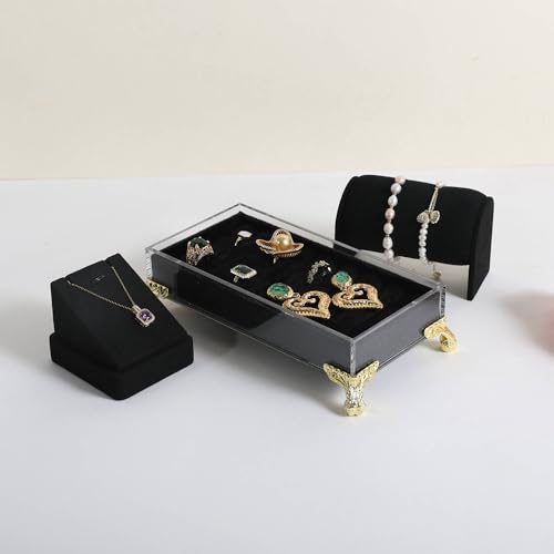 GemeShou velvet slots Ring holder for jewelry organizer, Earring ring display stand for selling, felt ring jewelry holder tray showcase【Velvet slots Ring Holder-Black】 - color: Black