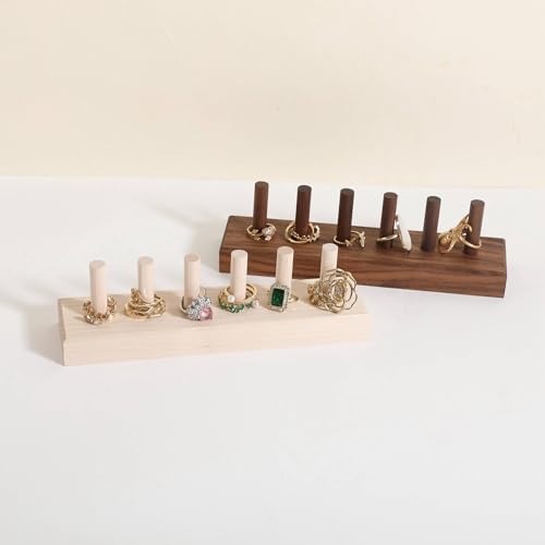 GemeShou maple wood ring storage jewelry organizer for woman, jewelry ring holder with 6 cones for jewelry selling, small ring display stand【Ring organizer-6 cones】 - color: white
