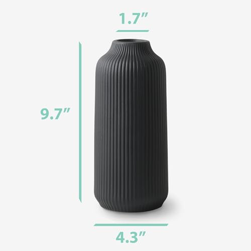 flature Ceramic Vase in Nordic Style, Decovase Large for Pampas Grass as Boho Deco, Vase Black Matt 10 inch for Flowers, Scandinavian Design Home Decoration for Fresh Flowers, Dried Flowers (Size L) - color: Black, size: Single Large