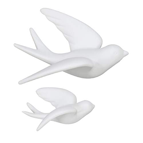 FANWNKI Ceramic Flying Birds Sparrows Wall Mount Hanging Decor-White-2Pack,Right - size: Right
