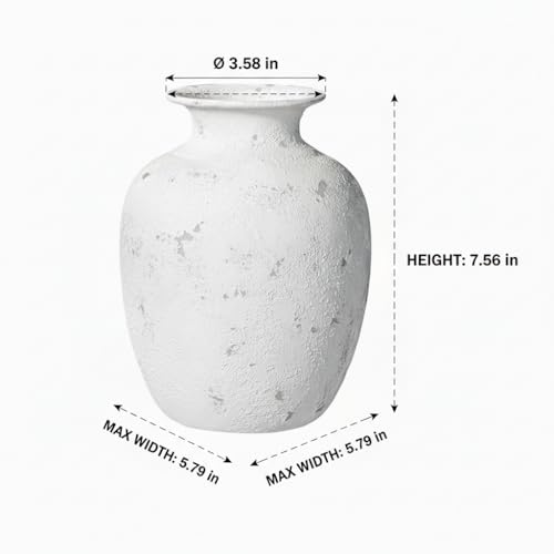 White Ceramic Vase - 7 Inch Rustic Farmhouse Vase for Pampas Grass, Dried Flowers, Textured Pottery Vases for Home Decor, Nightstand, Bedside Table, Bookshelf Decor - color: White - 1