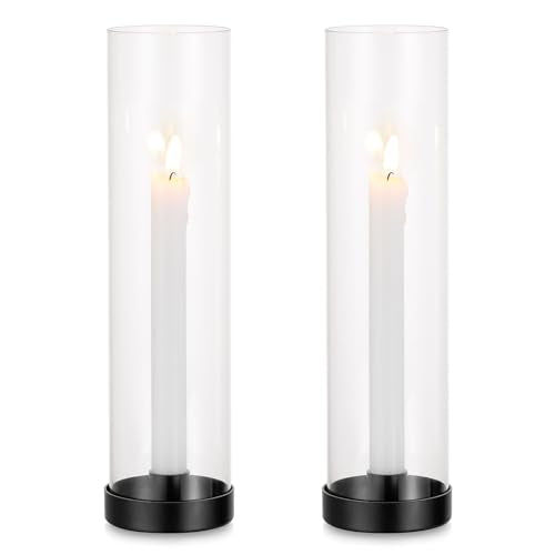 Romadedi Candlestick Candle Holders Hurricane Glass - 12 Inch Clear Black Taper Candle Holders for Table Centerpiece Wedding Party Birthday Christmas Decor Home Decorations, Set of 2 - color: Black