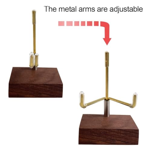 Adjustable Brass Crystal Display Stand with Walnut Base Mineral Specimens Display Stand Rock Display Easel Metal Display Holder for Stones Geodes Fossils Spheres Agate Slices L/Tripod