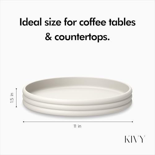 KIVY Round Decorative Concrete Tray 11x1,5 Inch - Modern Circle Coffee Table Tray - Home Decor Flat Bowl for Livingroom & Bedroom - Bandejas Decorativas - Circle Coffee Table Centerpiece (Cream) - color: Cream, style: Tray