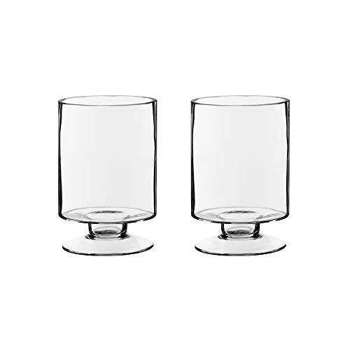 CYS EXCEL Glass Hurricane Pillar Candle Holders (H:6" W:3.75", 2 PCS) | Multiple Size Choices Short Stem Candle Jars | Stemmed Glass Cylinder Candle Vase - size: H-6" W-3.75"