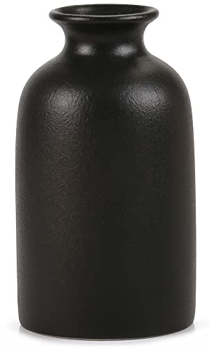 Ceramic Black Small Vase, Dry Flower Vases Minimalism Style for Modern Table Shelf Fit Fireplace Bedroom Kitchen Living Room Home Decor (Black, Medium) - color: Black, size: Medium