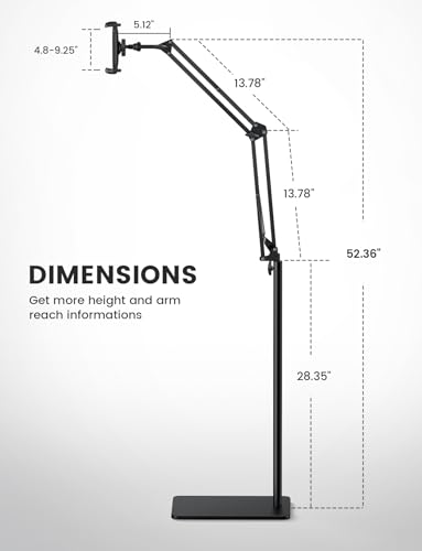Lamicall Tablet Floor Stand Holder - [55" Height Adjustable][ Flexible Arm] 5lb Base Tablet Holder, Multi Angle Bed Mount Gifts for 4.7-13" Devices, iPad Pro Air, Tabs, E-Readers, Kindle Accessories