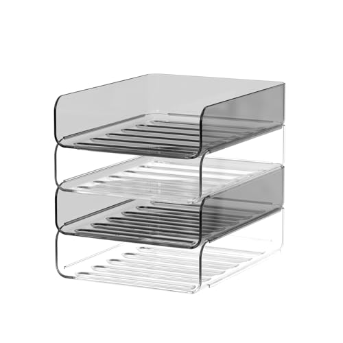 FANXIYQ 4-Tier Acrylic Paper Tray Organizer | Clear Stackable Desk Organizer for Documents, Letters, A4 Paper | Modern Office/Classroom/Home Organization,Clear&Brown - color: Clear & Brown