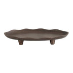 Kate and Laurel Alessia Modern Decorative Scalloped Oval Footed Metal Tray; 14 x 8; Bronze; Transitional Food-Safe Cast Aluminum Pedestal Tray with Rough Texture and Deckled Edge - color: Bronze