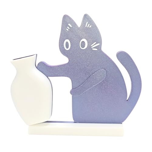 Cat Push Flower Vase for Home Decor Cute Vases for Table Room Decor Unique Lollipop Vases for Women (Small Galaxy Purple White) - size: Small Galaxy Purple White