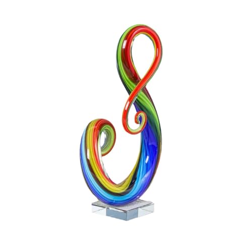 Handmade Glass Sculpture, Luxury Home Decor Art Object, Unique Decorative Tabletop Figurine for Living Room, Coffee Table, Mantel, Showroom – Modern Artistic Centerpiece (Rainbow Notes) - color: Rainbow Notes