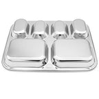 Korean Stainless Steel Divided Plates for Kids, Adults, Students, Premium 304, Electro-Polished, No Black Residue, BPA-Free, 6-Compartment Food Tray, Picky Eaters, Diet Portion Control, Set of 2 - size: 6 Compartments (12x9.5Inch)