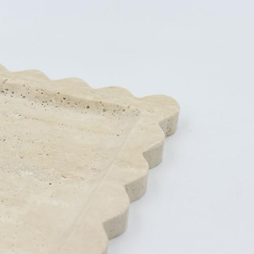 Square Marble Decorative Tray with Scalloped Edge, Luxury Natural Stone Bathroom Vanity Tray, Dresser Top Perfume Coffee Home Kitchen Sink Tray, Key Trinket Ring - color: Beige Travertine