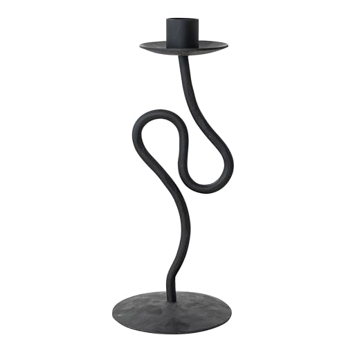 Creative Co-Op Tall Metal Abstract Shaped Taper Candle Holder, Black - size: 3.75" Diameter x 9.5" H