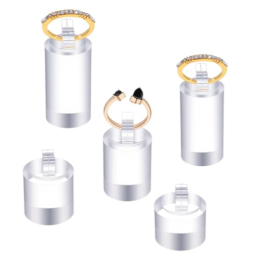 5 Pack Clear Ring Display Stand, Acrylic Ring Display Holder, Cylinder Jewelry Stand Organizer for Wedding Engagement Rings, Sturdy Solid Showcase for Photography Boutique Cosmetic Crafts